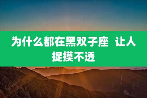 为什么都在黑双子座 让人捉摸不透