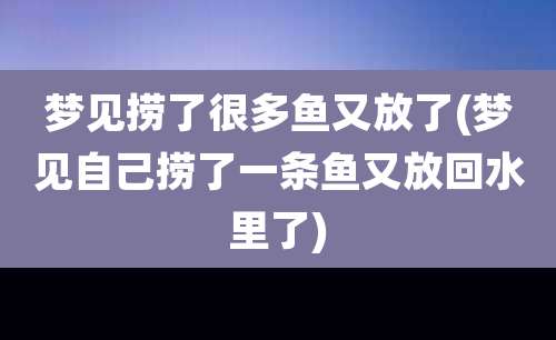 梦见捞了很多鱼又放了(梦见自己捞了一条鱼又放回水里了)