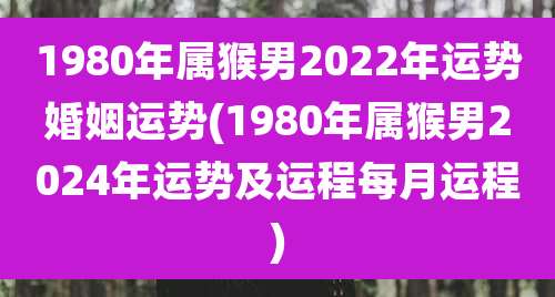 1980年属猴男2022年运势婚姻运势(1980年属猴男2024年运势及运程每月运程)