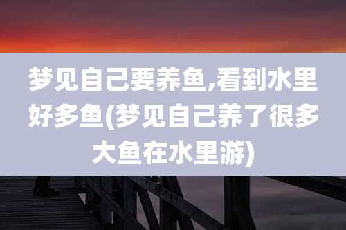 梦见自己要养鱼,看到水里好多鱼(梦见自己养了很多大鱼在水里游)