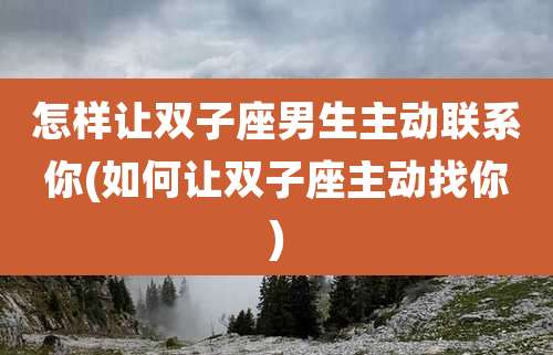 怎样让双子座男生主动联系你(如何让双子座主动找你)