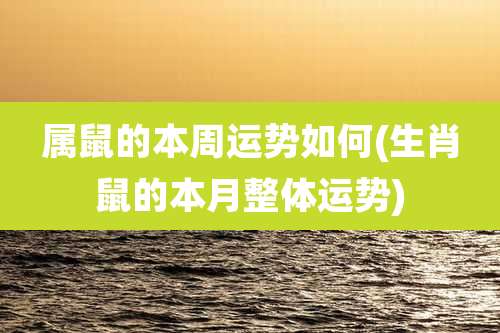 属鼠的本周运势如何(生肖鼠的本月整体运势)