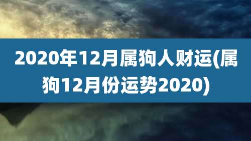 2020年12月属狗人财运(属狗12月份运势2020)