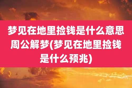 梦见在地里捡钱是什么意思周公解梦(梦见在地里捡钱是什么预兆)