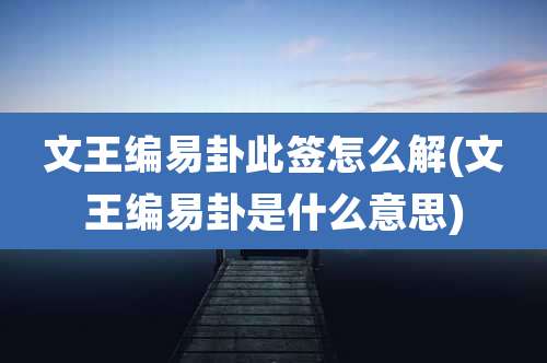 文王编易卦此签怎么解(文王编易卦是什么意思)