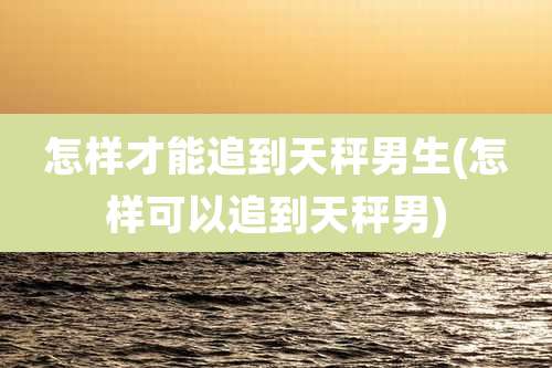 怎样才能追到天秤男生(怎样可以追到天秤男)