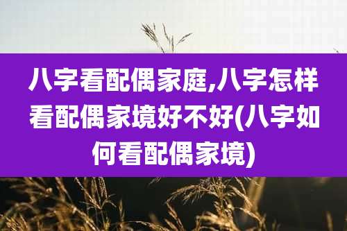 八字看配偶家庭,八字怎样看配偶家境好不好(八字如何看配偶家境)