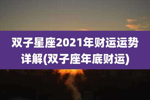 双子星座2021年财运运势详解(双子座年底财运)