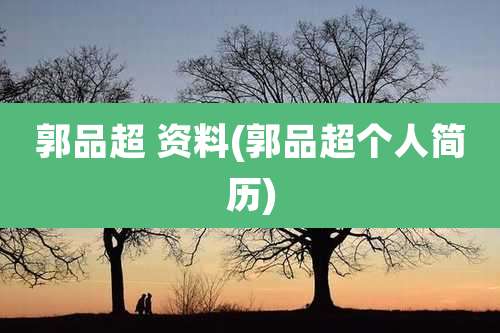 郭品超 资料(郭品超个人简历)