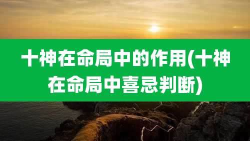 十神在命局中的作用(十神在命局中喜忌判断)