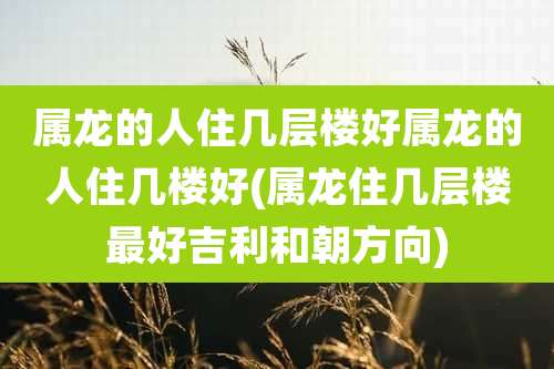 属龙的人住几层楼好属龙的人住几楼好(属龙住几层楼最好吉利和朝方向)
