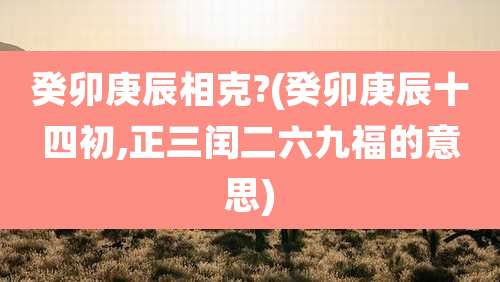 癸卯庚辰相克?(癸卯庚辰十四初,正三闰二六九福的意思)