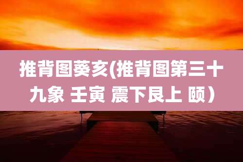 推背图葵亥(推背图第三十九象 壬寅 震下艮上 颐）