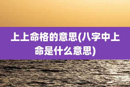 上上命格的意思(八字中上命是什么意思)