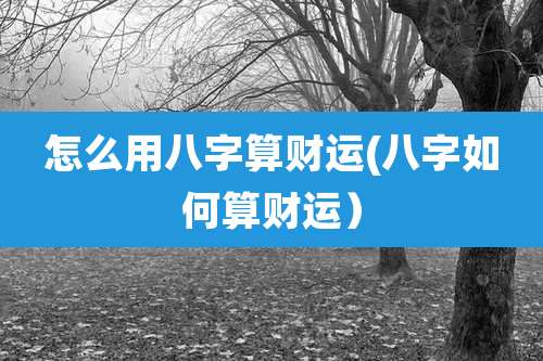 怎么用八字算财运(八字如何算财运)