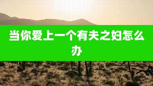 当你爱上一个有夫之妇怎么办