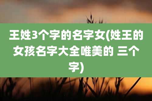 王姓3个字的名字女(姓王的女孩名字大全唯美的 三个字)