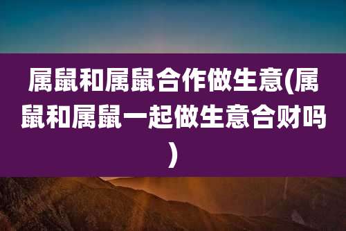 属鼠和属鼠合作做生意(属鼠和属鼠一起做生意合财吗)
