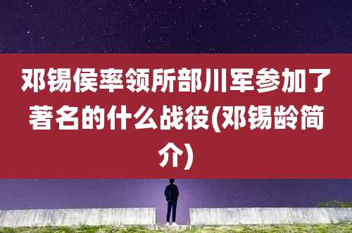 邓锡侯率领所部川军参加了著名的什么战役(邓锡龄简介)