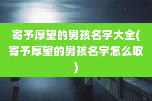寄予厚望的男孩名字大全(寄予厚望的男孩名字怎么取)