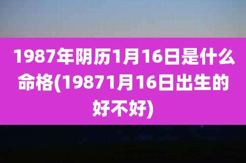 1987年阴历1月16日是什么命格(19871月16日出生的好不好)