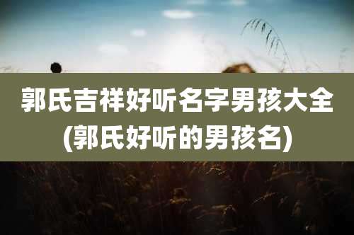 郭氏吉祥好听名字男孩大全(郭氏好听的男孩名)