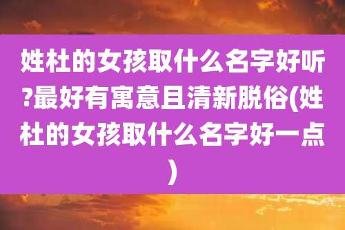 姓杜的女孩取什么名字好听?最好有寓意且清新脱俗(姓杜的女孩取什么名字好一点)