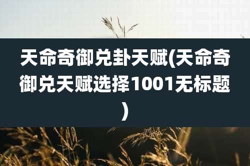 天命奇御兑卦天赋(天命奇御兑天赋选择1001无标题)