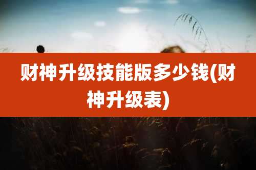 财神升级技能版多少钱(财神升级表)