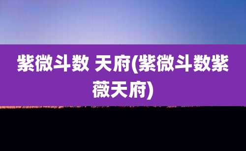 紫微斗数 天府(紫微斗数紫薇天府)