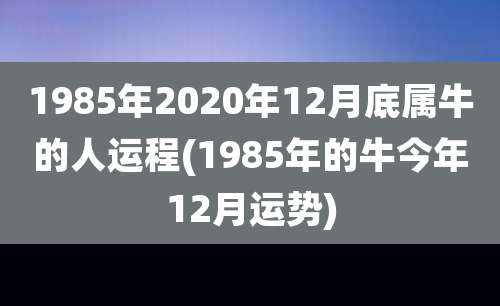 1985年2020年12月底属牛的人运程(1985年的牛今年12月运势)