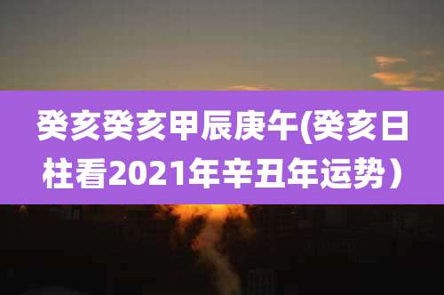 癸亥癸亥甲辰庚午(癸亥日柱看2021年辛丑年运势）