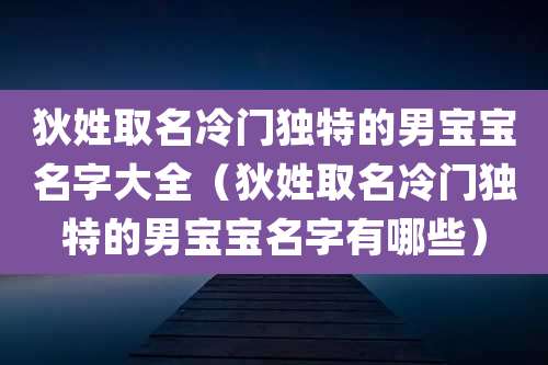 狄姓取名冷门独特的男宝宝名字大全（狄姓取名冷门独特的男宝宝名字有哪些）