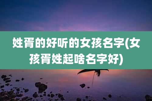 姓胥的好听的女孩名字(女孩胥姓起啥名字好)