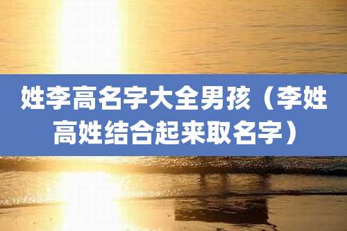 姓李高名字大全男孩（李姓高姓结合起来取名字）