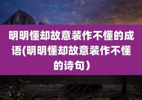 明明懂却故意装作不懂的成语(明明懂却故意装作不懂的诗句）