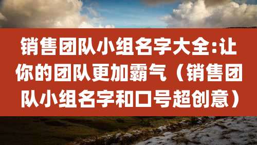 销售团队小组名字大全:让你的团队更加霸气（销售团队小组名字和口号超创意）