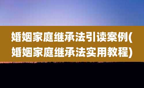 婚姻家庭继承法引读案例(婚姻家庭继承法实用教程)