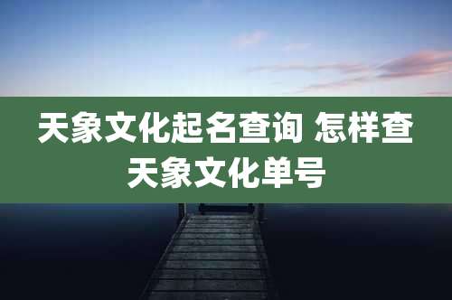 天象文化起名查询 怎样查天象文化单号