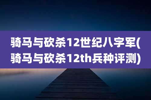 骑马与砍杀12世纪八字军(骑马与砍杀12th兵种评测)