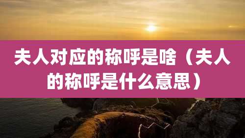 夫人对应的称呼是啥（夫人的称呼是什么意思）