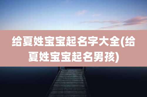 给夏姓宝宝起名字大全(给夏姓宝宝起名男孩)