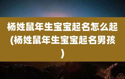 杨姓鼠年生宝宝起名怎么起(杨姓鼠年生宝宝起名男孩)