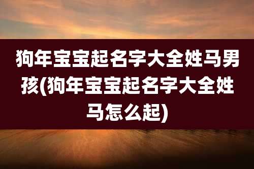狗年宝宝起名字大全姓马男孩(狗年宝宝起名字大全姓马怎么起)