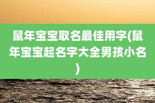 鼠年宝宝取名最佳用字(鼠年宝宝起名字大全男孩小名)