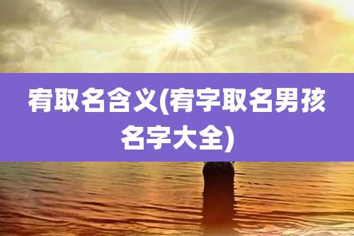 宥取名含义(宥字取名男孩名字大全)