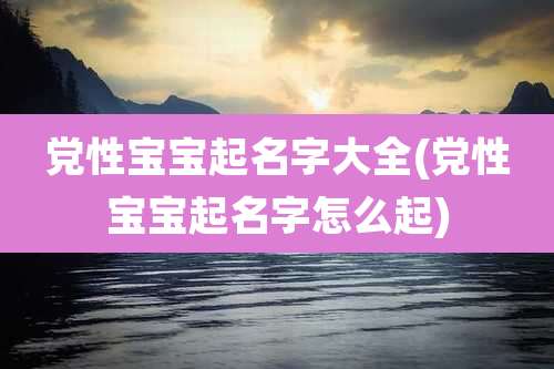 党性宝宝起名字大全(党性宝宝起名字怎么起)