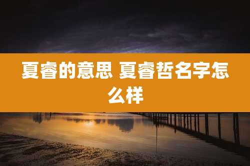 夏睿的意思 夏睿哲名字怎么样