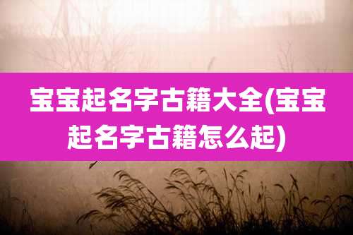 宝宝起名字古籍大全(宝宝起名字古籍怎么起)