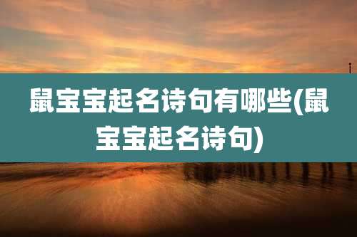 鼠宝宝起名诗句有哪些(鼠宝宝起名诗句)